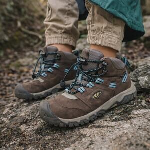 Keen Ridge Flex Mid WP Hiking Boots, Kids Sz 6 EU 38 Grey Gorpcore Camping Shoes